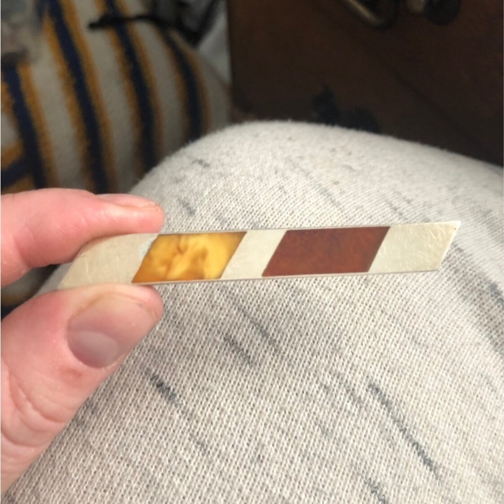 Vintage Signed Sterling Silver Amber Inlay Tie Bar Clip!!!